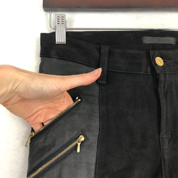 7 For All Mankind Women's Size 26 Black Mixed Media Faux Suede Zip Skinny Pants - Picture 8 of 13